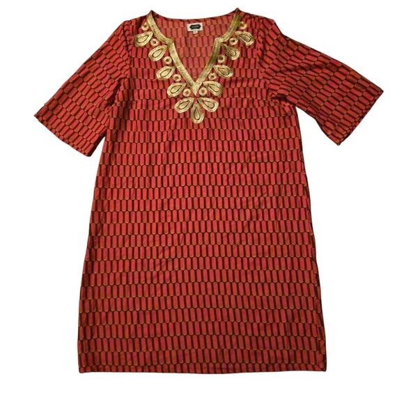VTG Mud Pie Ethnic Geometeic Dress Size L India Lightweight Colorful Pink Y2K - Picture 1 of 7